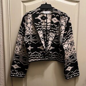 Casual Corner Black and Cream Geometric Blazer